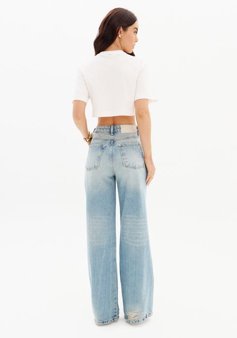 Calça Jeans Wide Leg Com Cintura Super Alta