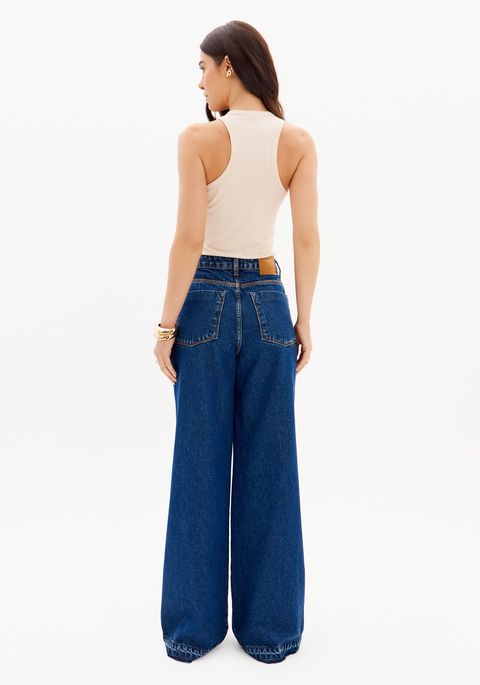 Calça Jeans Com Cintura Super Alta Wide Leg