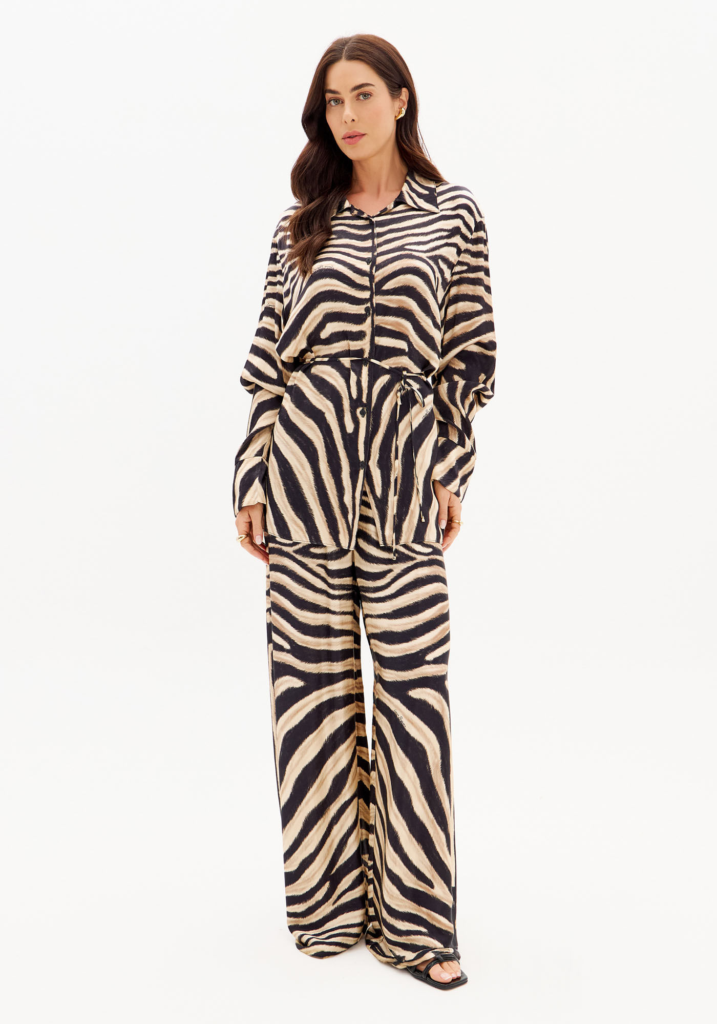 Calça Wide Leg Cintura Alta Cós Elástico