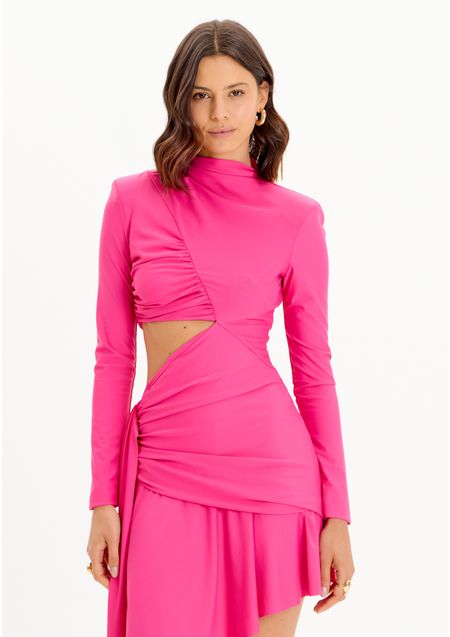 Vestido Curto Assimétrico Com Manga Longa