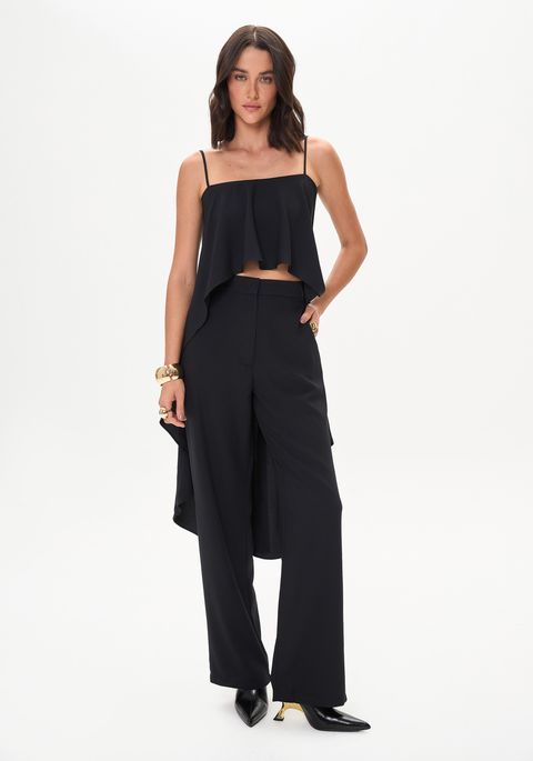 Calça Alfaiataria Full Length Com Bolsos