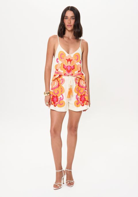 Short Estampado Boxer Com Cintura Alta E Elástico