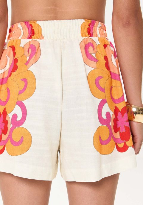 Short Estampado Boxer Com Cintura Alta E Elástico