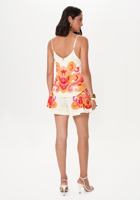 Short Estampado Boxer Com Cintura Alta E Elástico