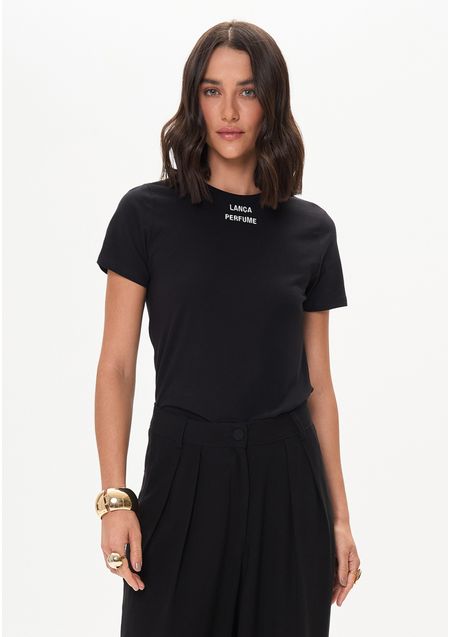 Blusa T-shirt Baby Look De Manga Curta Com Bordado