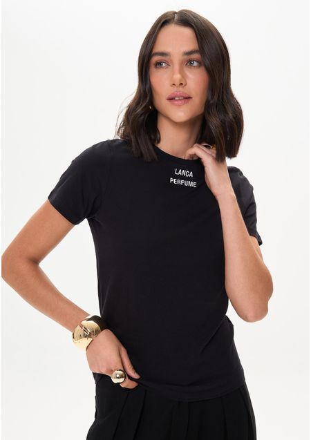 Blusa T-shirt Baby Look De Manga Curta Com Bordado