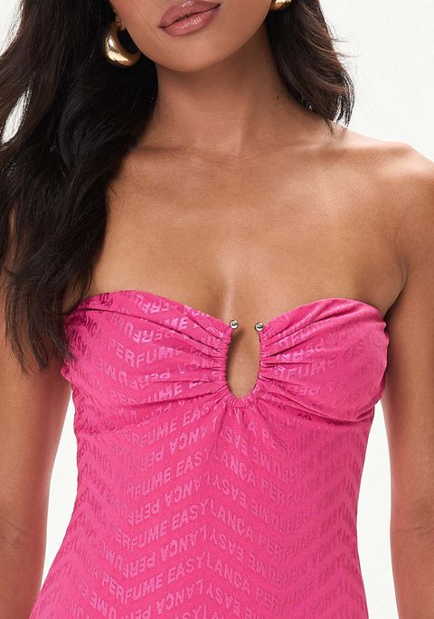 Vestido Curto Sem Alças Com Detalhe No Decote