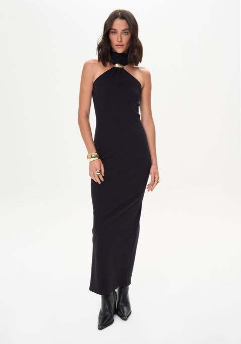 Vestido Super Midi Enfeite Metalizado