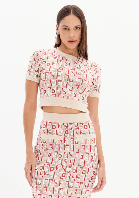 Blusa Manga Curta Cropped Jacquard