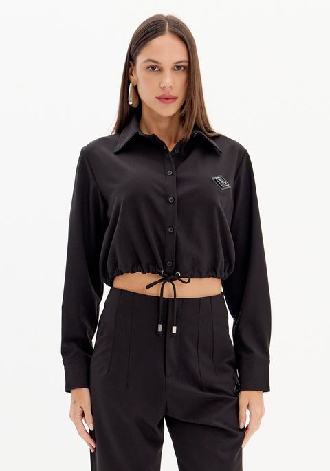 Camisa Cropped Manga Longa Com Amarração