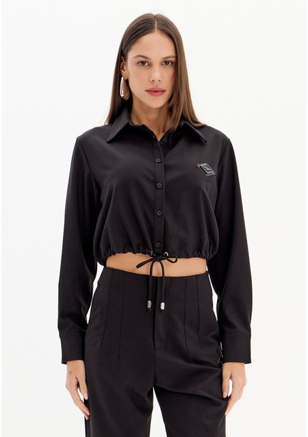 Camisa Cropped Manga Longa Com Amarração