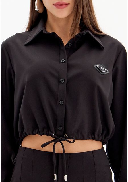 Camisa Cropped Manga Longa Com Amarração