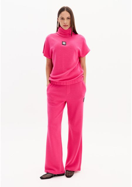 Calça Wide Leg Cintura Alta Texturizada