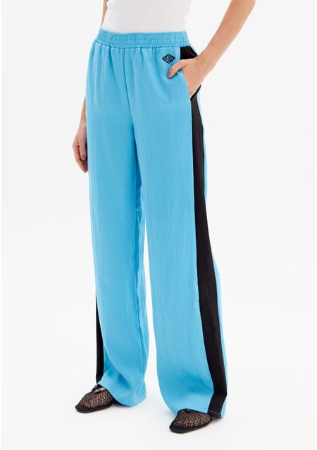 Calça Reta Bicolor Cintura Alta