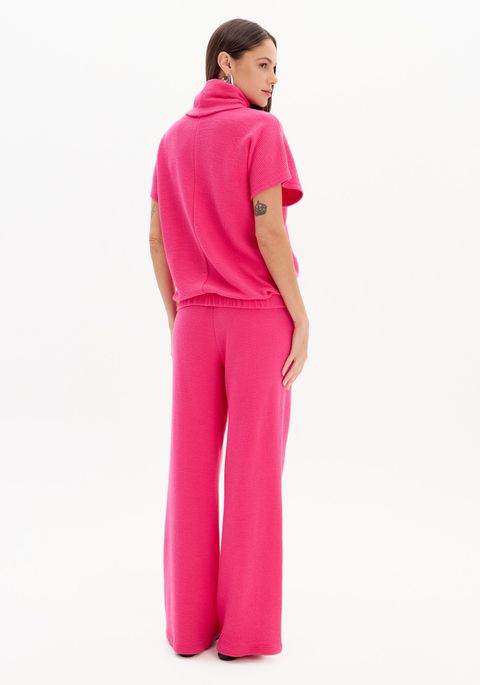 Calça Wide Leg Cintura Alta Texturizada
