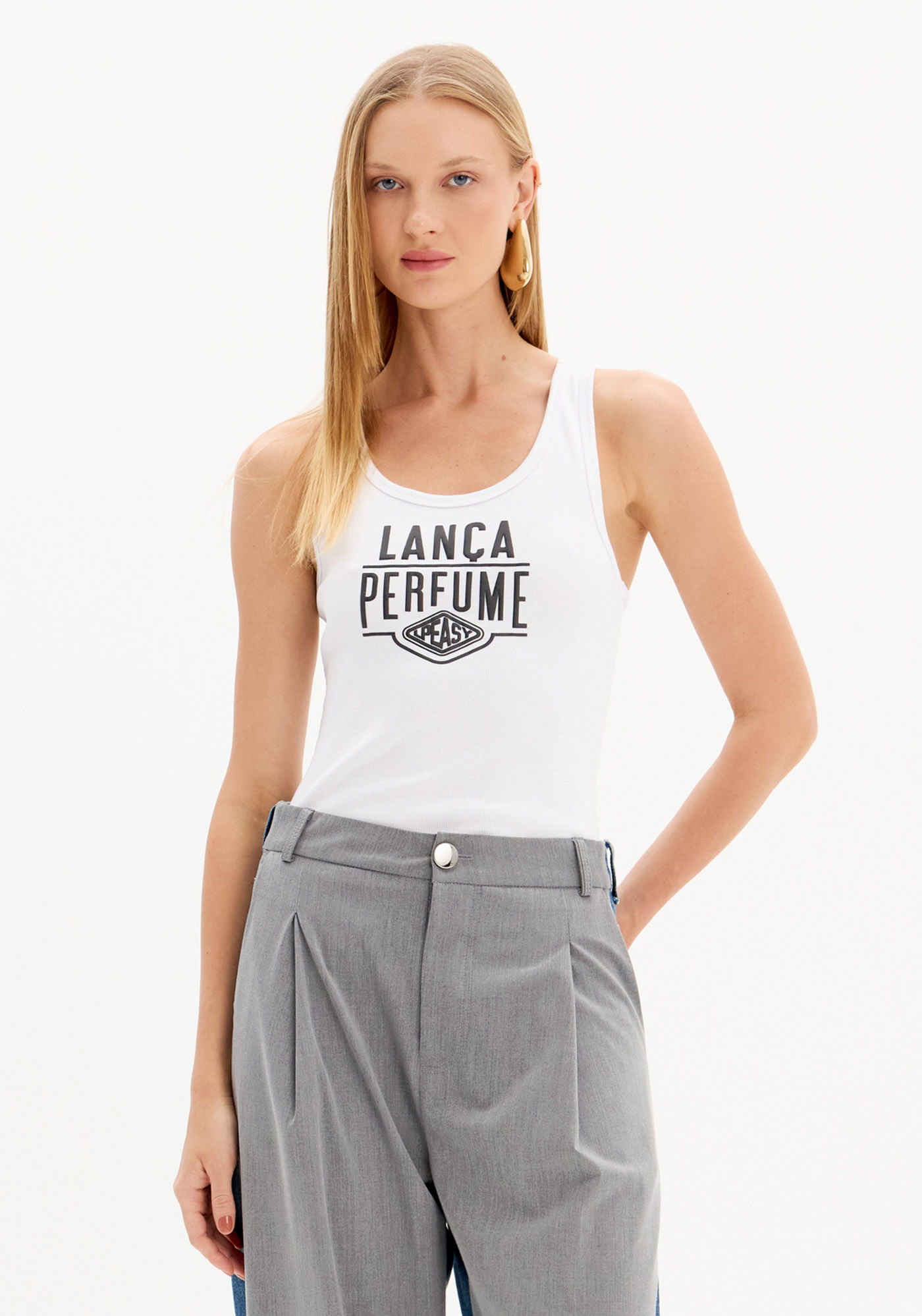 Blusa Regata Nadador Com Estampa Frontal