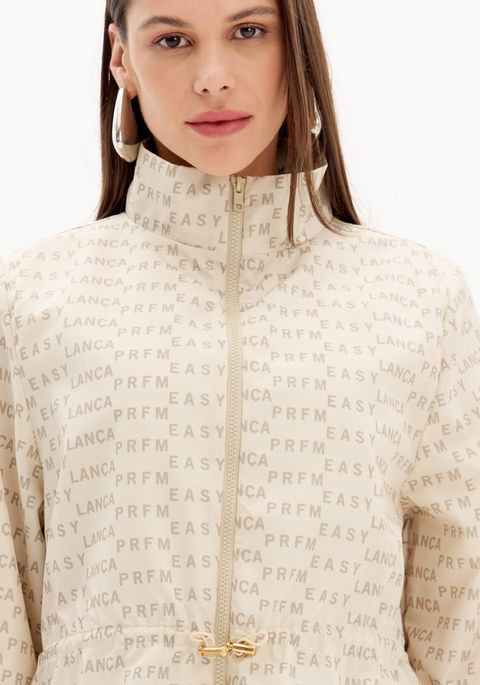 Parka Estampada Com Gola Alta E Zíper