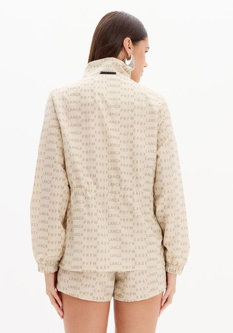 Parka Estampada Com Gola Alta E Zíper
