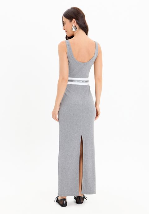 Vestido Super Midi De Alças Elástico Cintura