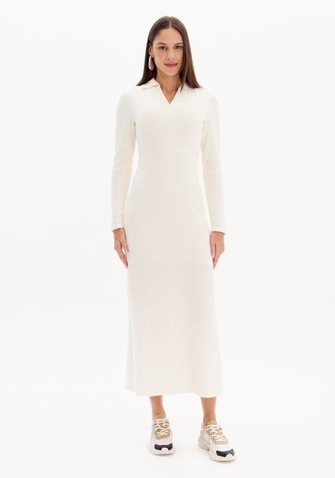 Vestido Super Midi Manga Longa Com Gola