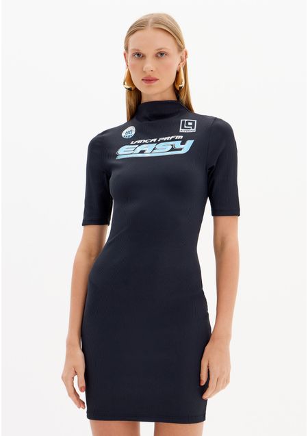 Vestido Curto Gola Alta Canelado