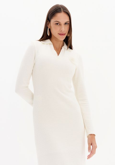 Vestido Super Midi Manga Longa Com Gola