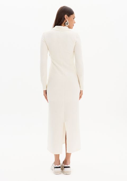 Vestido Super Midi Manga Longa Com Gola