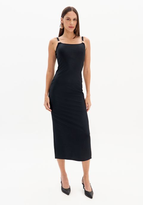 Vestido Super Midi De Alças Com Metal