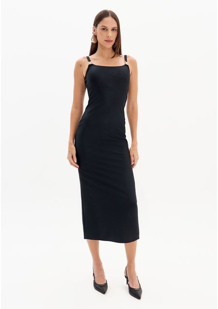 Vestido Super Midi De Alças Com Metal