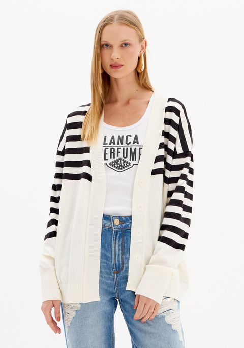 Cardigan Tricô Alongado Com Botões
