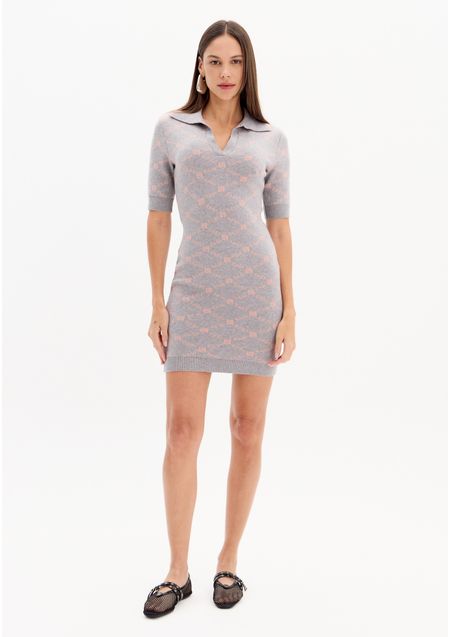 Vestido Tricô Curto Com Gola Polo