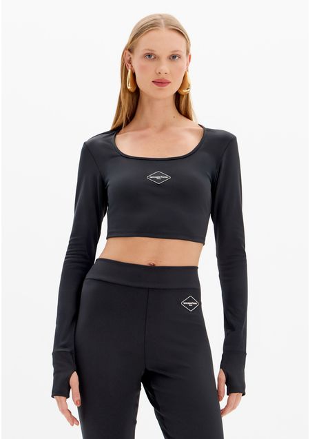 Top Cropped Manga Longa Justo