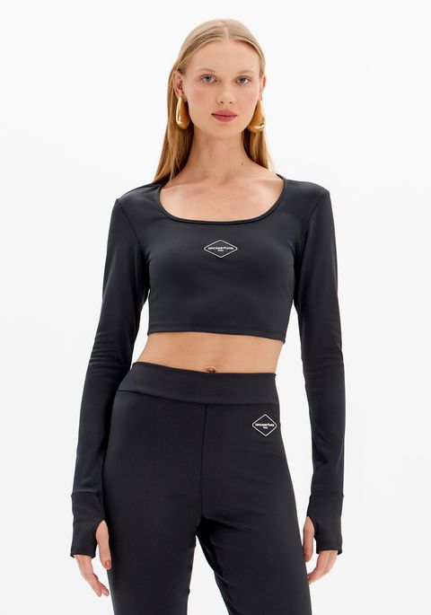 Top Cropped Manga Longa Justo