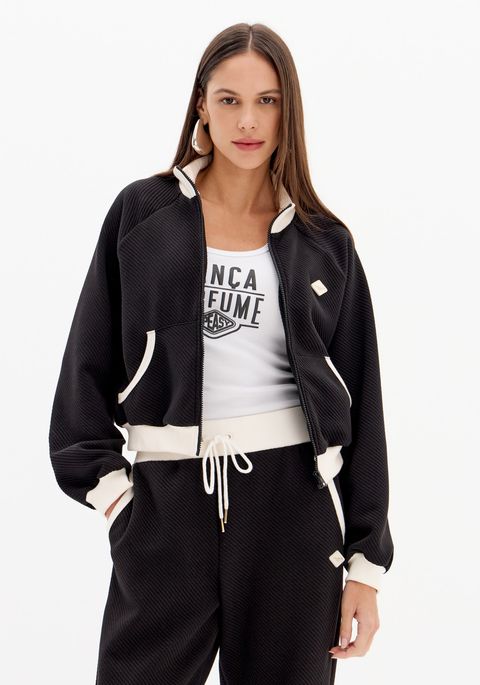 Jaqueta Bomber Bicolor Com Bolsos