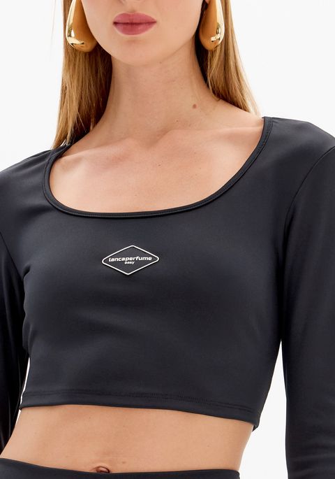 Top Cropped Manga Longa Justo
