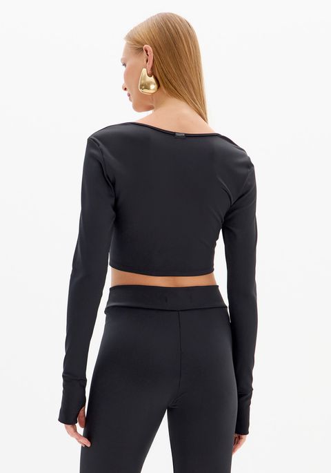 Top Cropped Manga Longa Justo