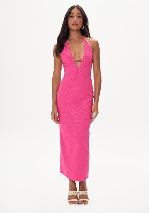 Vestido Super Midi Frente Única Com Detalhe Frontal