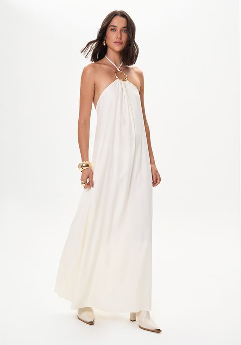 Vestido Super Midi Frente Única Com Argola