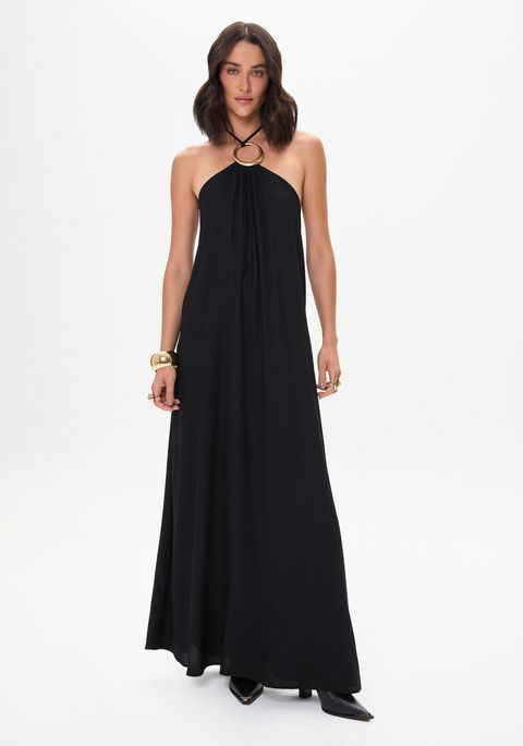 Vestido Super Midi Frente Única Com Argola