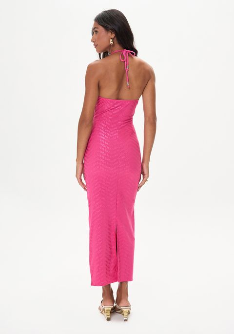 Vestido Super Midi Frente Única Com Detalhe Frontal