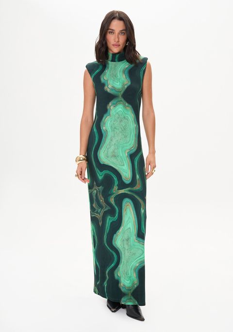 Vestido Super Midi Estampado Sem Mangas