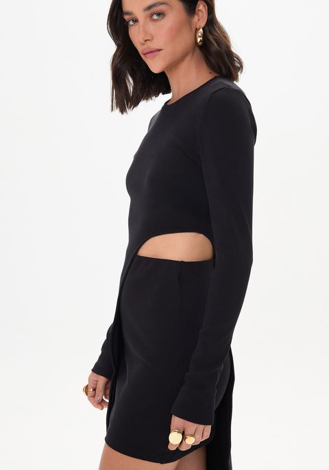 Vestido Assimétrico Curto De Mangas Longas