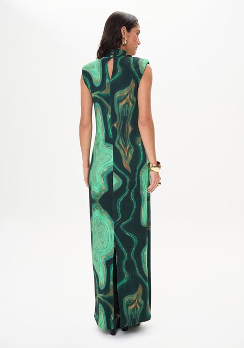 Vestido Super Midi Estampado Sem Mangas