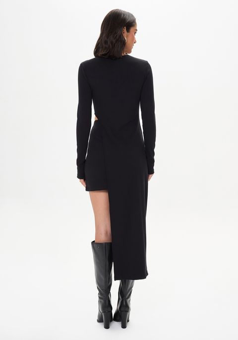 Vestido Assimétrico Curto De Mangas Longas