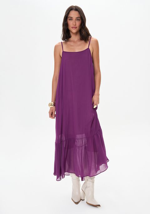 Vestido Super Midi De Alças Fluido