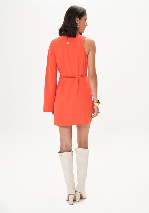 Vestido Curto Manga Morcego Com Cinto