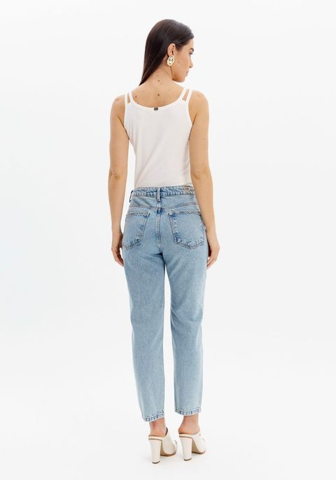 Calça Jeans Mom Cintura Alta Com Brilhos