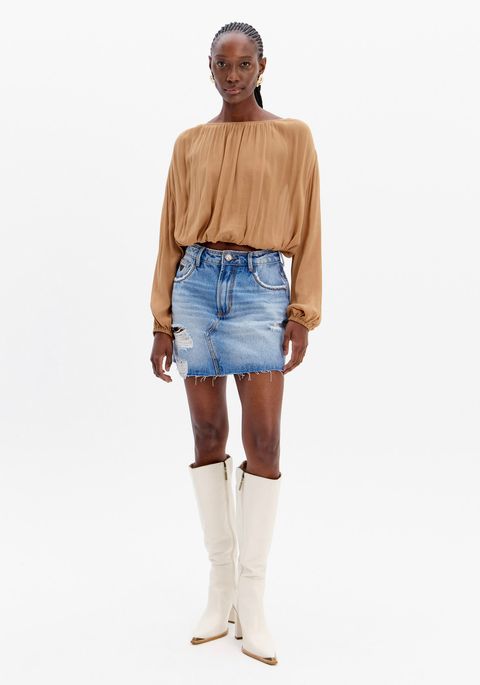 Saia Curta Jeans Cintura Super Alta