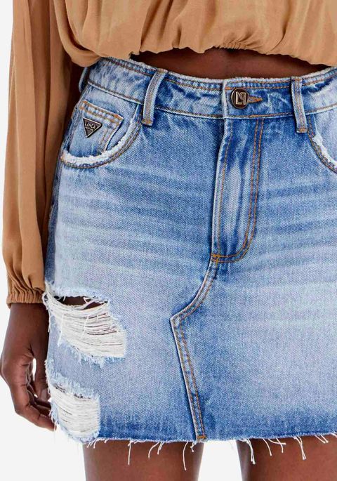 Saia Curta Jeans Cintura Super Alta