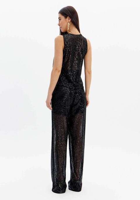 Calça Full Length Cintura Alta Paetês